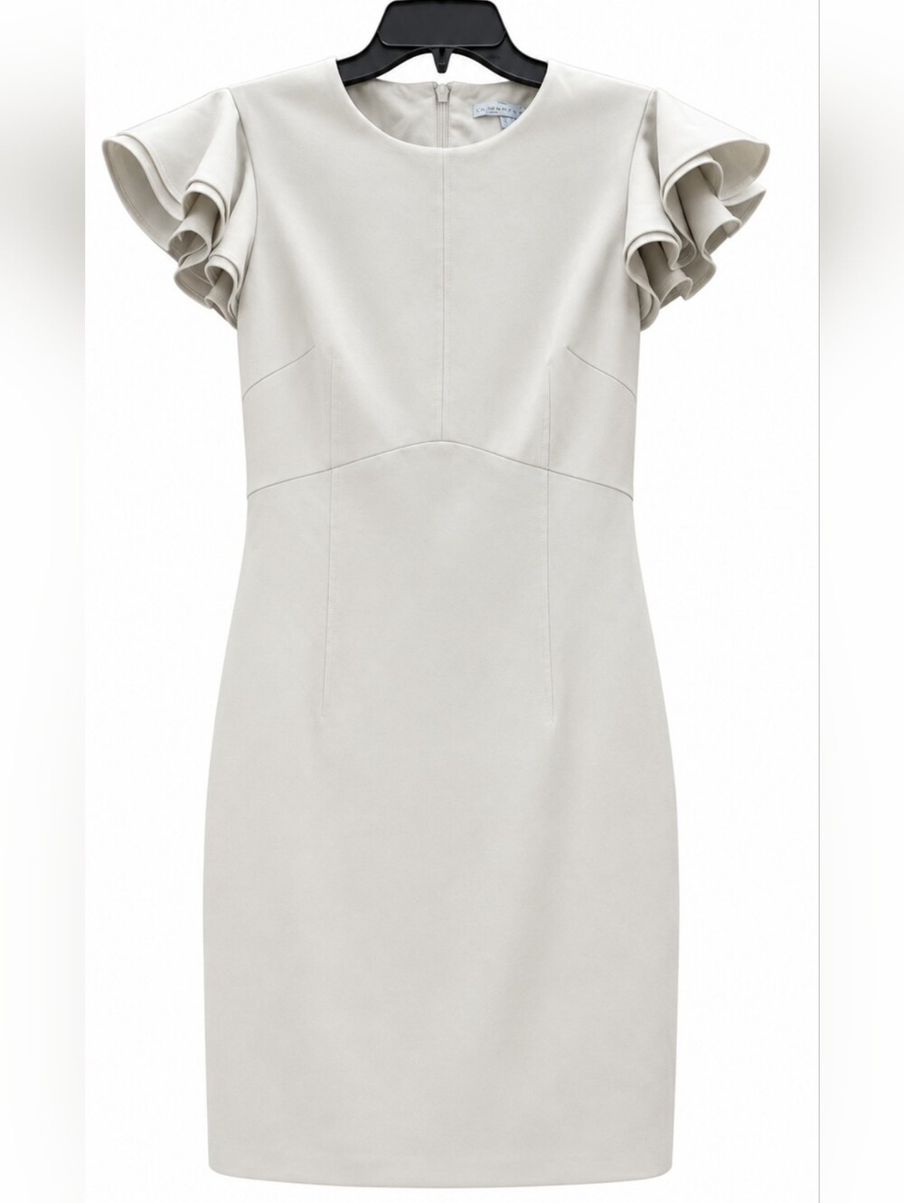 ANTONIO MELANI Juniors Size 6 Off White Ruffle-Sleeve Midi Sheath Dress